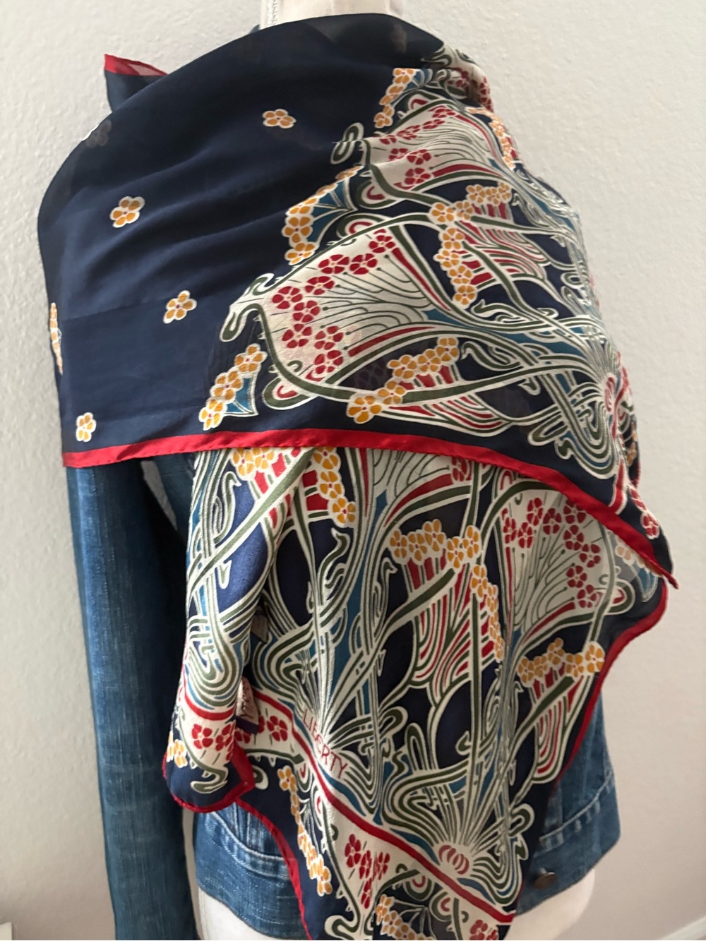 Vintage Liberty of London Silk Scarf Art Nouveau Floral Oblong Scarf Italian Mad - Picture 8 of 15